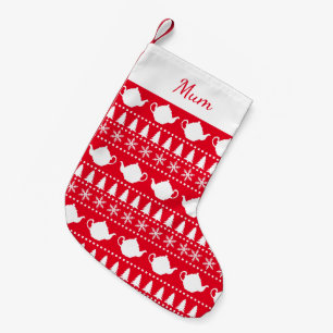 Tea Drinker Festive Ugly Sweater Red Small Christmas Stocking