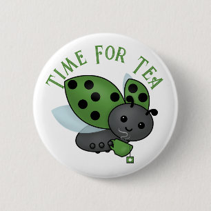 Tea Drinking Ladybug Button
