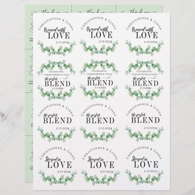 Tea Favours Sage Green Wedding Reception (Front/Back)