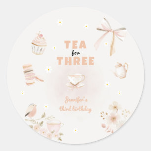 Tea for Three Birthday Tea Party for Girls Classic Round Sticker