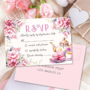 Tea For Three Pink Floral 3rd Birthday Rsvp Card