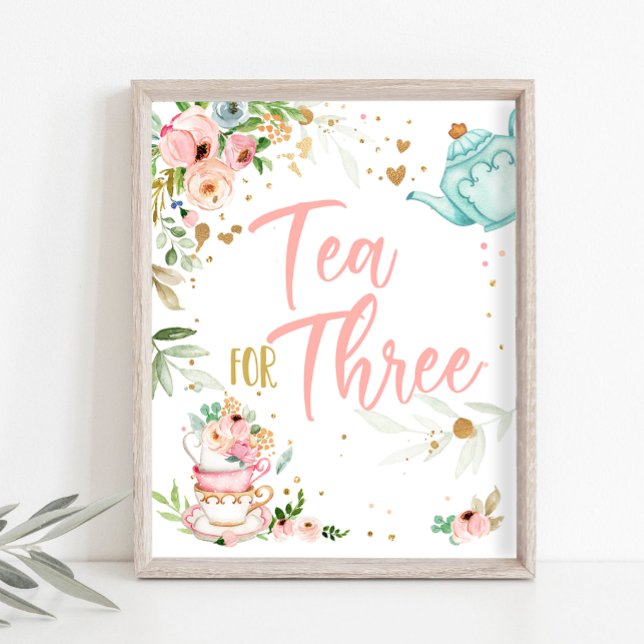 Tea for Three Tea Party Girl 3rd Third Birthday Poster (Creator Uploaded)