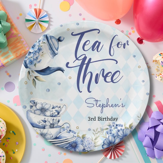 Tea for three, third birthday brunch for kids paper plate (Creator Uploaded)
