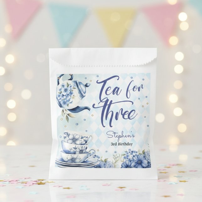 Tea for three, third birthday for kids favour bags (Creator Uploaded)