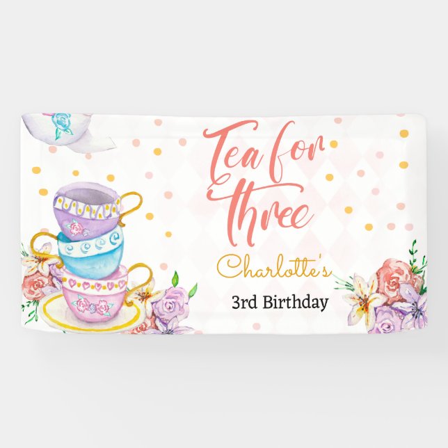Tea for three, third tea birthday banner (Horizontal)