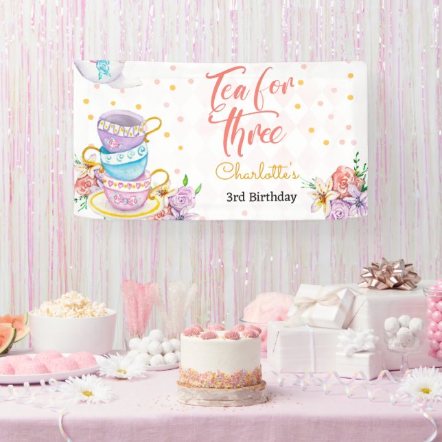 Tea for three, third tea birthday banner (Party)