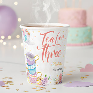 Tea for three, third tea birthday paper cups