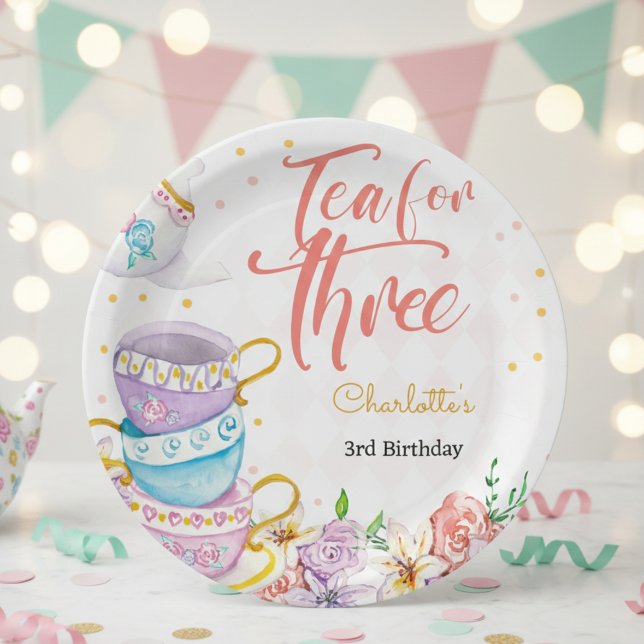 Tea for three, third tea birthday paper plate (Creator Uploaded)