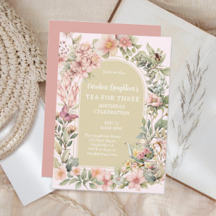 Tea For Three Wildflower Garden Birthday Invitation