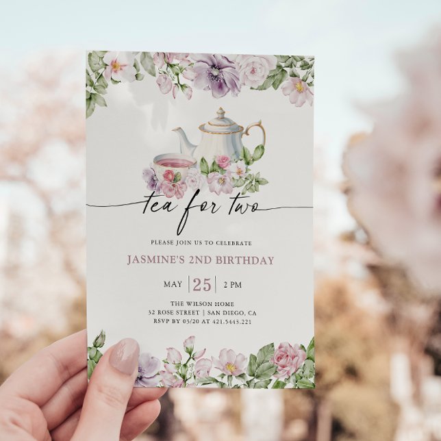 Tea For Two 2nd Birthday Floral Invitation (Creator Uploaded)