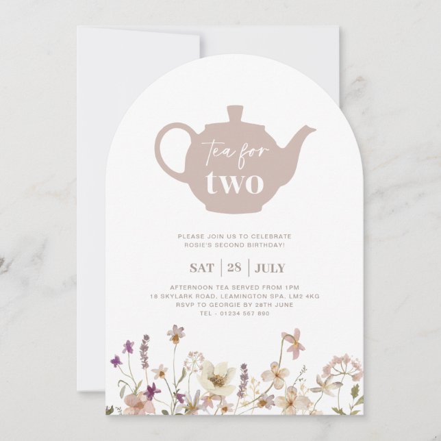 Tea For Two Arch Floral Birthday Invitation (Front)