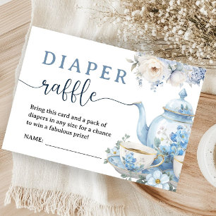 Tea for Two Baby Shower Boy Blue Diaper Raffle Enclosure Card