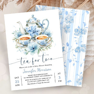 Tea For Two Baby Shower Boy Dusty Blue Invitation