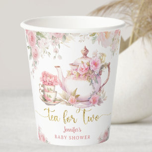 Tea for Two Baby Shower Tea Party Pink Floral Paper Cups