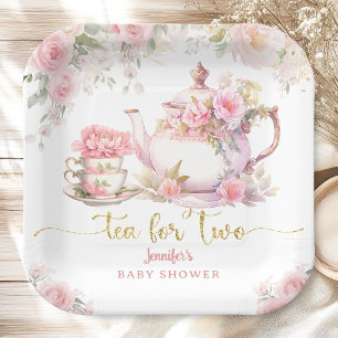 Tea for Two Baby Shower Tea Party Pink Floral Paper Plate