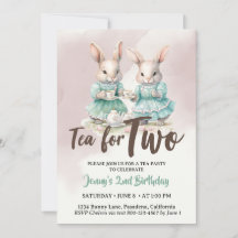 Tea for Two Birthday Invitations Bunny Rabbit 2nd