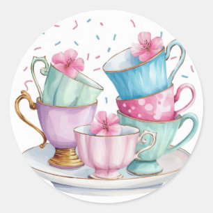 Tea for Two Elegant Girl's Birthday Party Classic Round Sticker