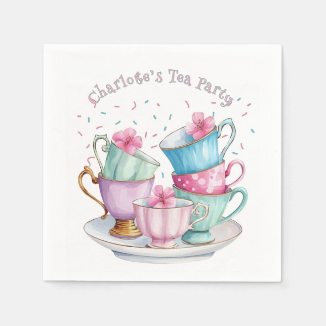 Tea for Two Elegant Girl's Birthday Party Napkin (Front)