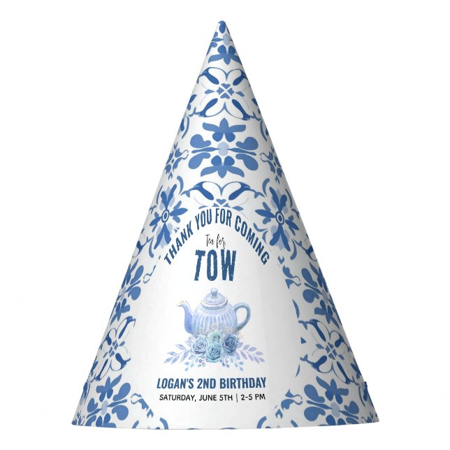 Tea for Two – Floral 2nd Birthday Party Hat (Front)
