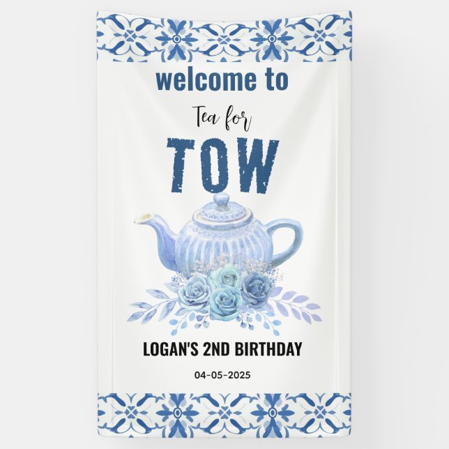 Tea for Two – Floral 2nd Birthday Welcome Banner (Vertical)