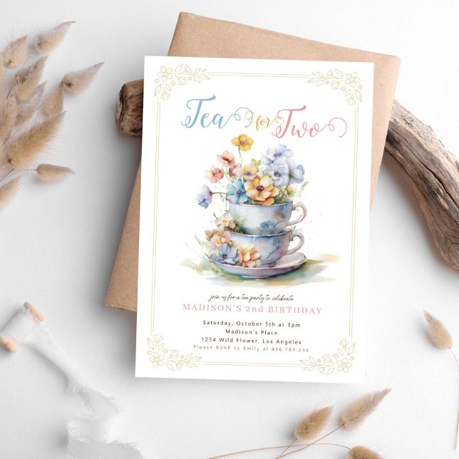 Tea for two flower garden tea party birthday invitation (Creator Uploaded)