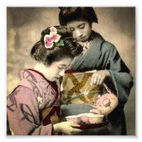 Tea for Two Geisha in Old Japan Vintage Japanese