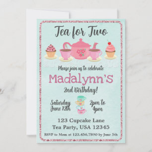 Tea for Two Second Birthday Invitation