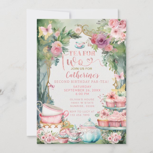 Tea for Two Second Birthday Par-Tea Invitation (Front)