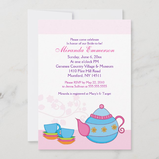Tea For Two Tea Party Bridal Shower 5x7 Invitation (Front)