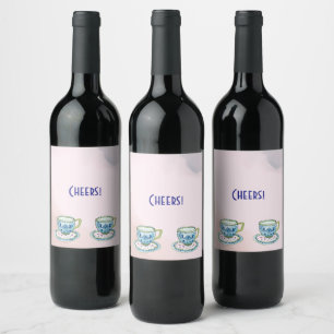 Tea for Two Twin Baby Shower Wine Label