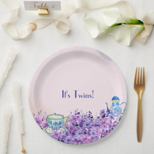 Tea for Two Twins Baby Shower Paper Plate