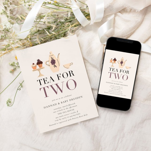 Tea for Two | Violet Tea Party Baby Shower Invitation (Creator Uploaded)