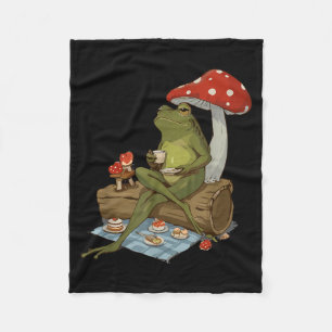 Tea Frog Mushroom Cnic Cute Nature Aesthetic Cotta Fleece Blanket