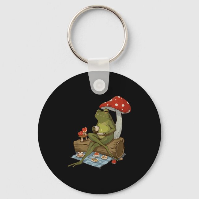 Tea Frog Mushroom Cnic Cute Nature Aesthetic Cotta Key Ring (Front)