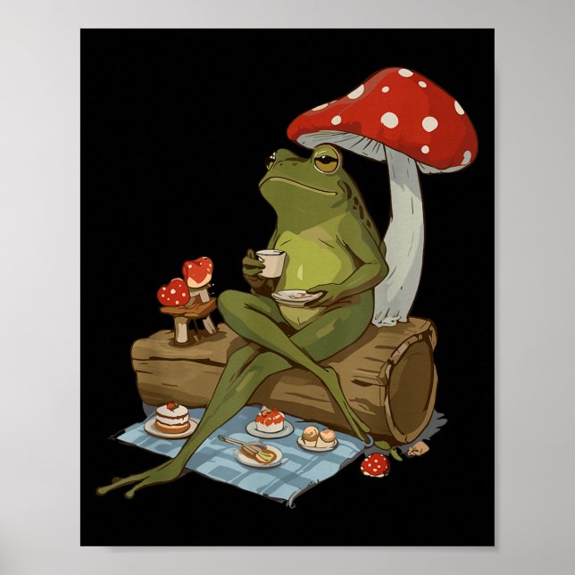 Tea Frog Mushroom Cnic Cute Nature Aesthetic Cotta Poster (Front)