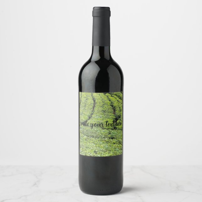 Tea gardens of Munnar on wine bottle label (Front)