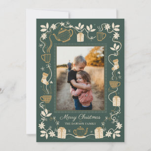 Tea, Gifts & Holly Cosy Christmas Family Photo Holiday Card