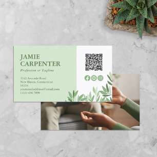 Tea Green Calm Greenery QR Code Photo Social Media Business Card