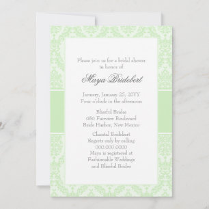 Tea Green Damask Bridal Shower Invitation
