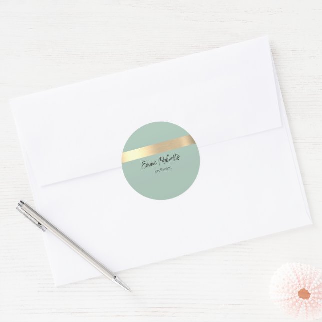 Tea Green Gold Foil Rustic Faux  Classic Round Sticker (Envelope)