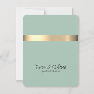 Tea Green Gold Foil Rustic Faux Wedding Invitation