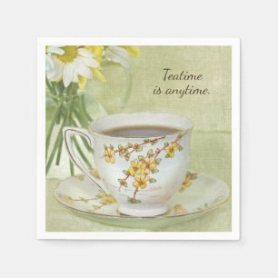 tea in vintage teacup on saucer napkin