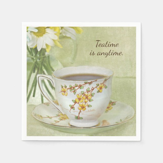 tea in vintage teacup on saucer napkin (Front)