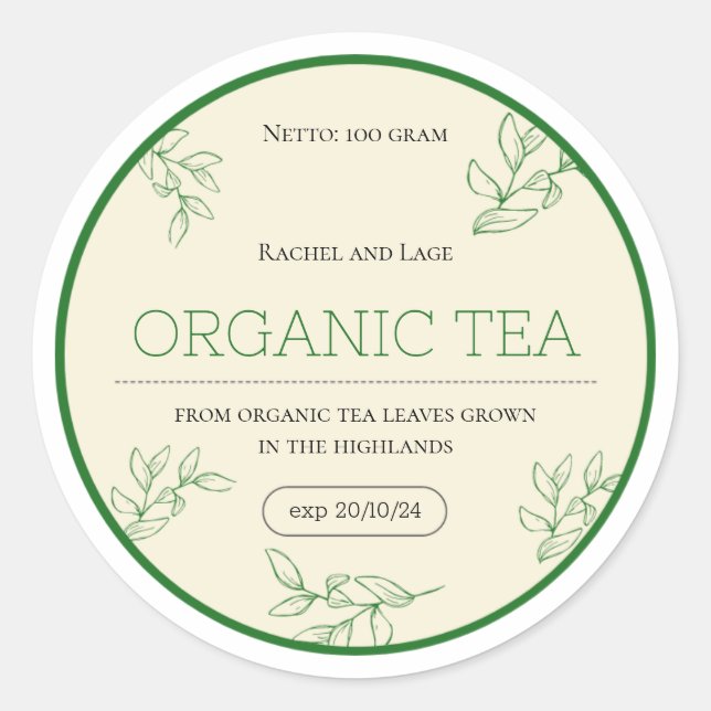 Tea Labels, Vegan Labels, Labels Template, (Front)