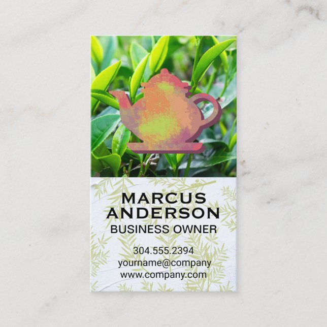 Tea Leaf Fields | Tea Pot Logo Business Card (Front)