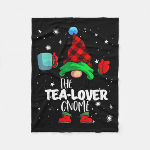 Tea Lover Gnome Red Buffalo Plaid Matching Family  Fleece Blanket