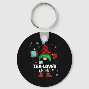 Tea Lover Gnome Red Buffalo Plaid Matching Family  Key Ring