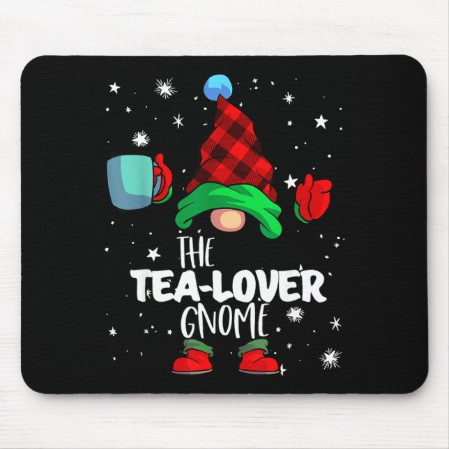 Tea Lover Gnome Red Buffalo Plaid Matching Family  Mouse Pad (Front)