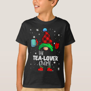 Tea Lover Gnome Red Buffalo Plaid Matching Family T-Shirt