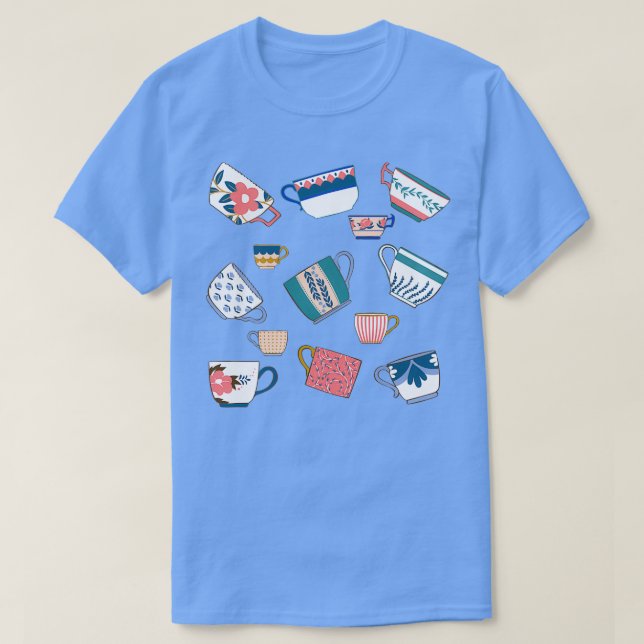 Tea Lover Retro Vintage Cups Pattern T-Shirt (Design Front)